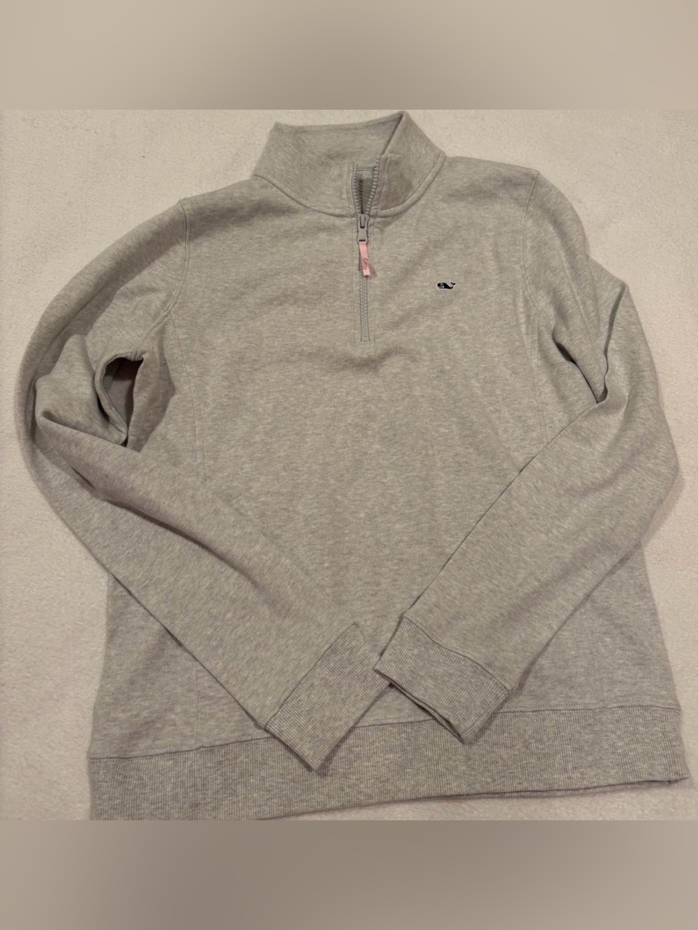 Vineyard Vines Woman’s Light Gray Quarter-Zip Pullover Pink Zipper Size Medium